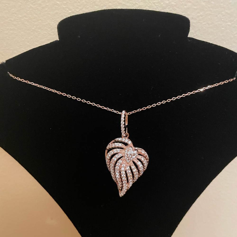 Luxury Sterling Silver 925 CZ Zirconia Necklace Rose Tone
